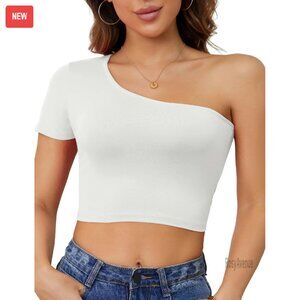 One Shoulder Crop Top Women's Short Sleeve Sexy Backless Summer Tee